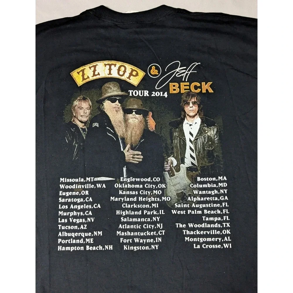 ZZ TOP &‎ JEFF BECK TOUR 2014 Men XL Black Double-Sided The Very Baddest T-Shirt